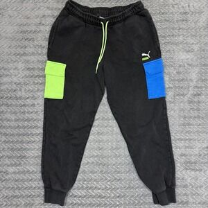 Puma Joggers Sweatpants Mens Large Black Pocket Colorblock Athletic Sporty